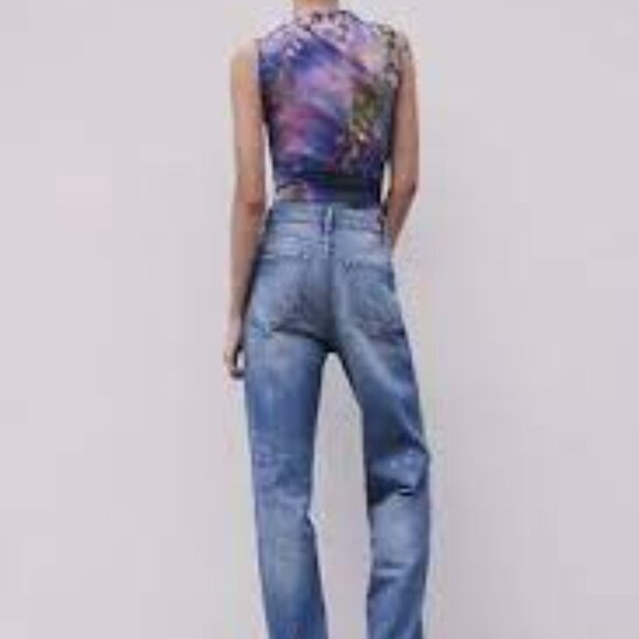 Zara - Purple printed tulle bodysuit - M - CO Turkey - Picture 2 of 11